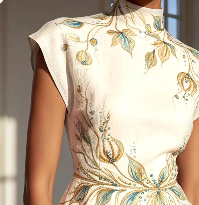 Hand-drawn floral and botanical embroidery detail