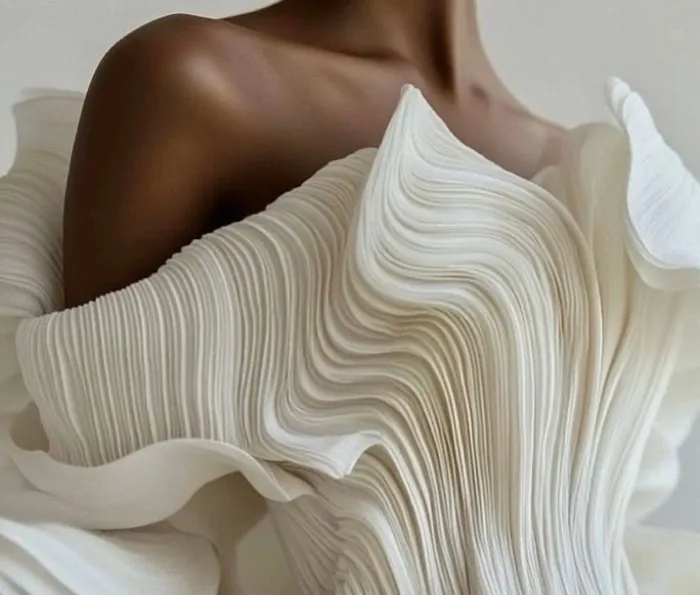 Sculptural pleated fabric detail