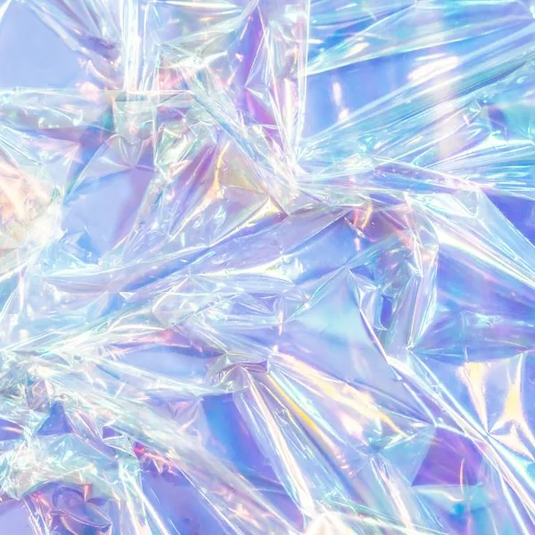Crumpled iridescent film texture, representing Soul-utions' opal tones